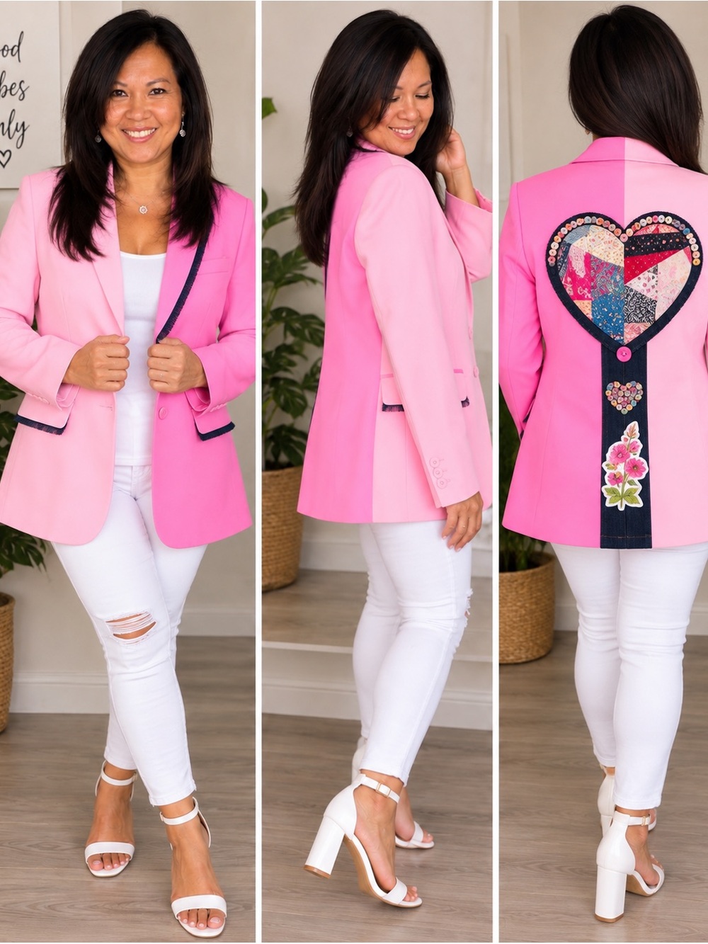 Second Chance by Aloha Pink Patchwork Heart Blazer S